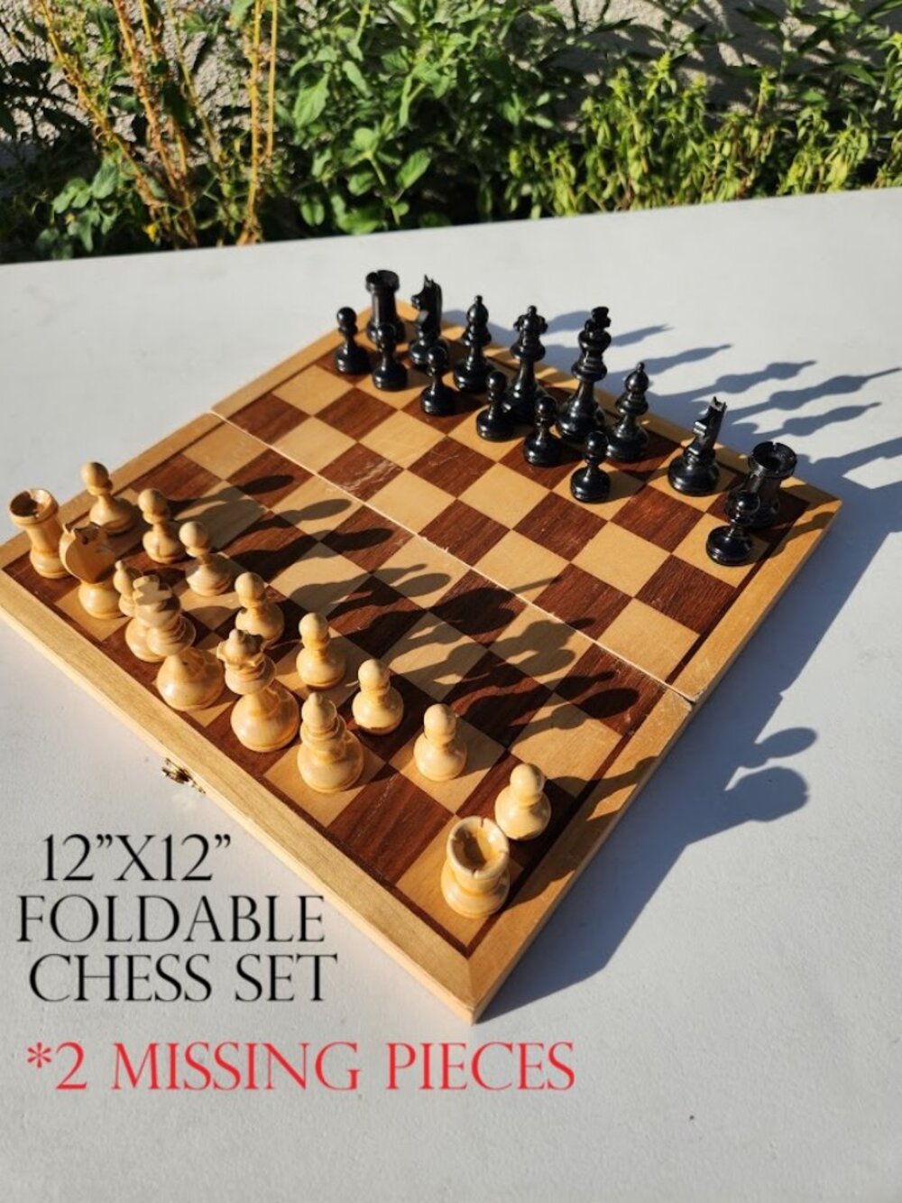 Vintage 12"x12" Foldable Wooden Chess Set Board Game Folding for convenient stor